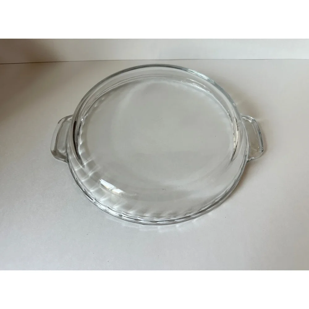 Anchor Hocking 9.5 Inch Clear Glass Pie Dish with Handles Scalloped Edge USA